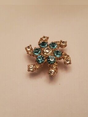 Gold-Tone Blue Crystal Floral Brooch - Women Jewelry